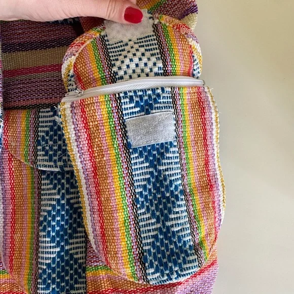 Multicolor Woven Baja-Style Backpack with Drawstring, Shell Accent & Pockets - Picture 6 of 8